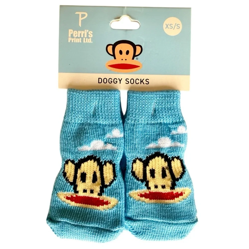 Paul Frank Dog Socks, Light Blue Sock Monkey Puppy Socks, Size XS-Small, New